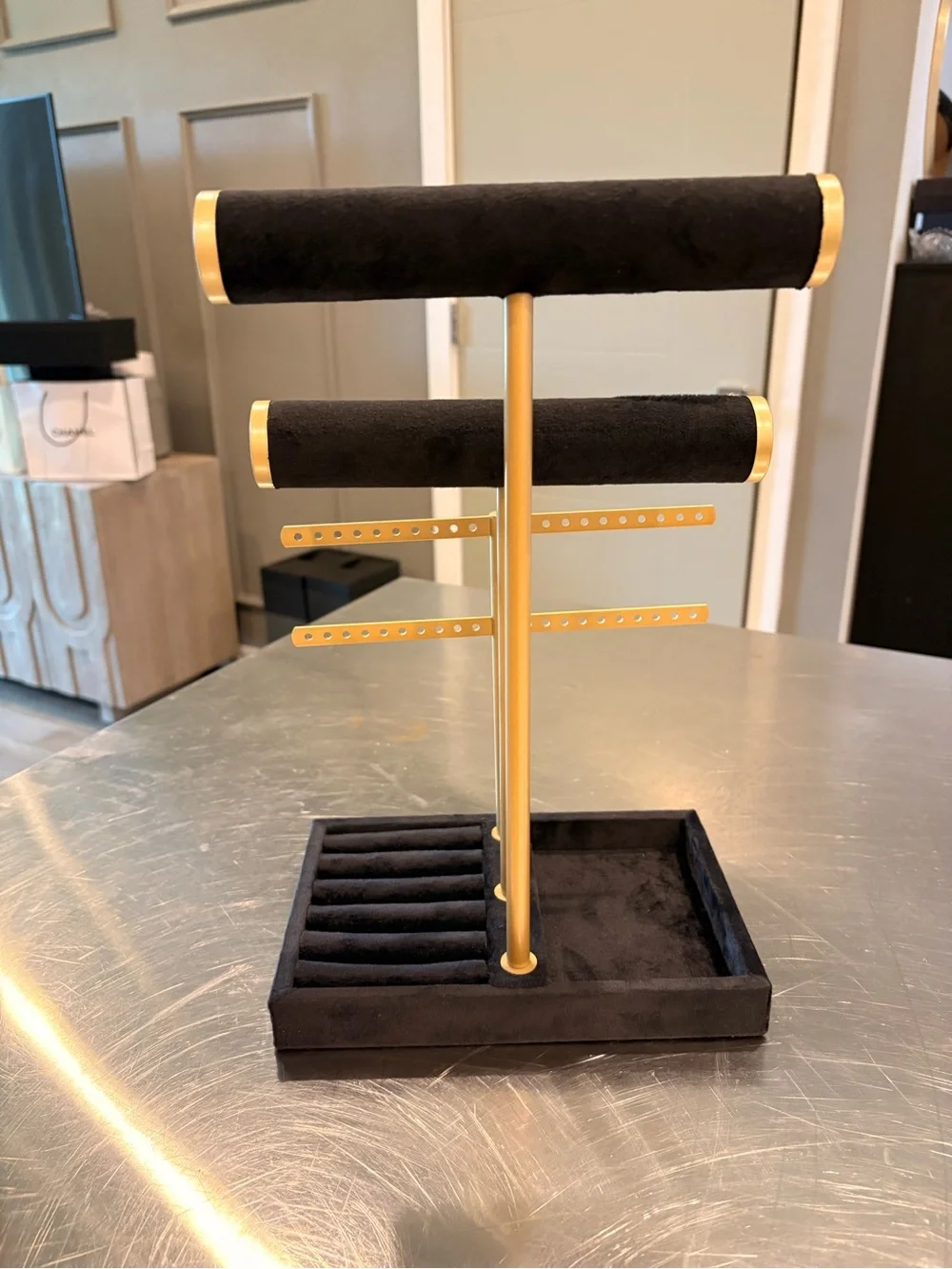 Black Velvet & Gold Jewelry Display Stand Organizer
